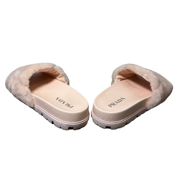 Prada Shearling Slides Orchid Pink Size 40.5 – Fuzzy Designer Sandal Slippers - Picture 5 of 8